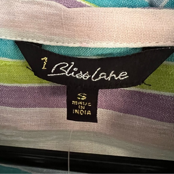 1 Bliss Lane Striped Tie Front Collared Button Front Short Sleeve Top S - Picture 3 of 7